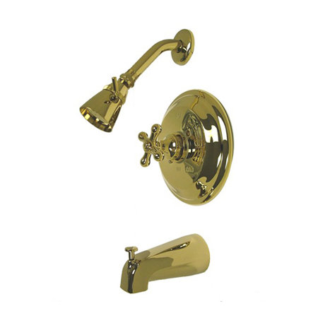 Robinet de baignoire et douche à pression équilibrée avec poignées en croix en métal thermostatique Vintage, Laiton poli