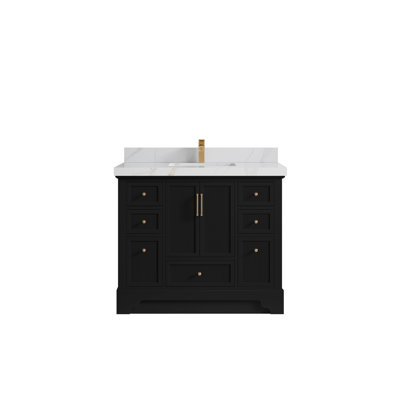 Meuble-lavabo simple autoportant de 42 po avec plateau en quartz Alys
