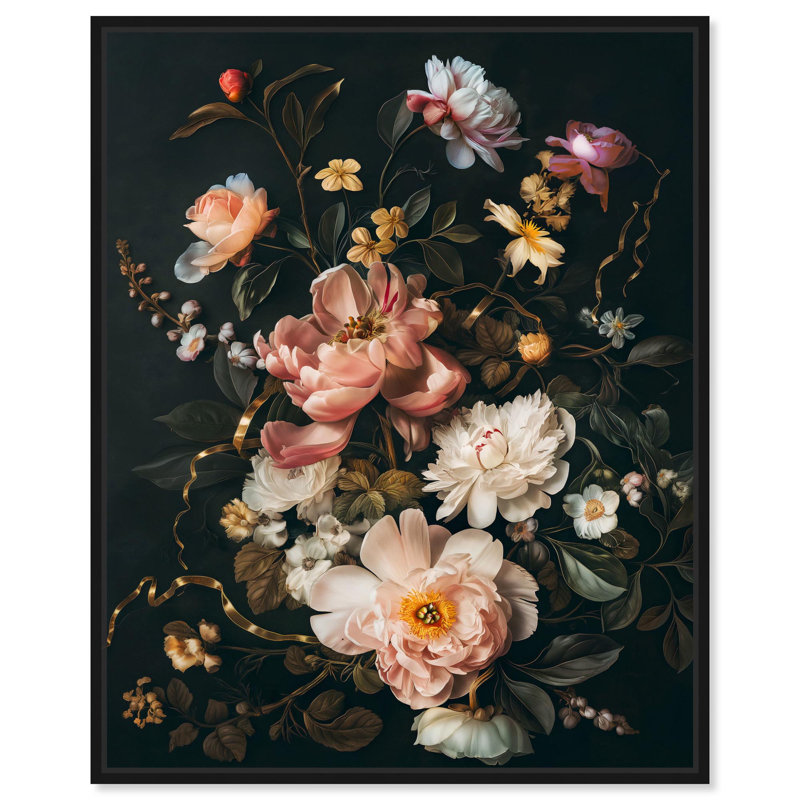 Romantic Muted Floral Canvas Gothic Botanicals by , Cadre flottant noir, H 25 po x l 21 po