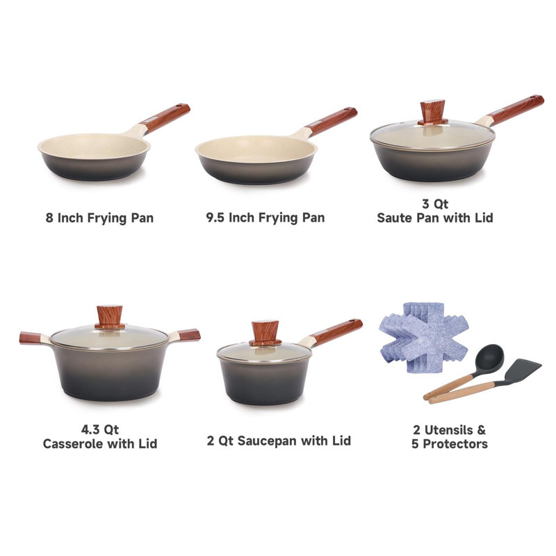 15-Piece Gray Granite Nonstick Cookware Set with Stay-Cool Handles