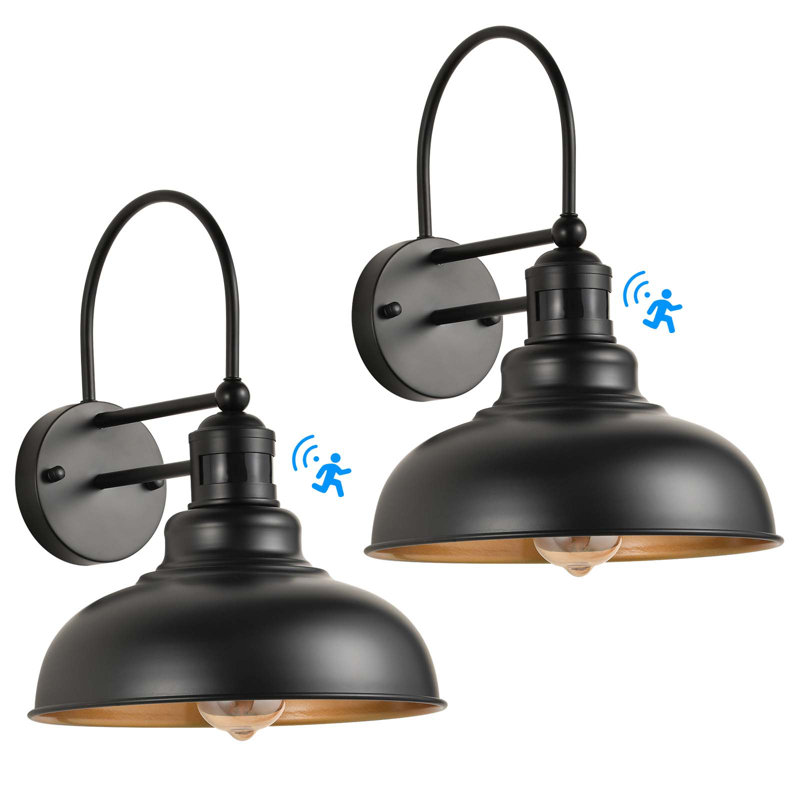 Farmhouse 1-Light Dusk To Dawn Sensor and Motion Sensor Outdoor Wall Barn Lights, Black/Gold