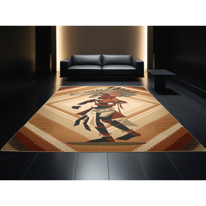 Tapis moelleux moelleux à motif de blocs Hopi Kachina, 8 x 10