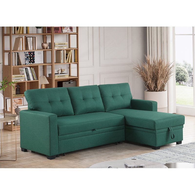 Canapé modulaire convertible rembourré avec méridienne coulissante, Lin vert