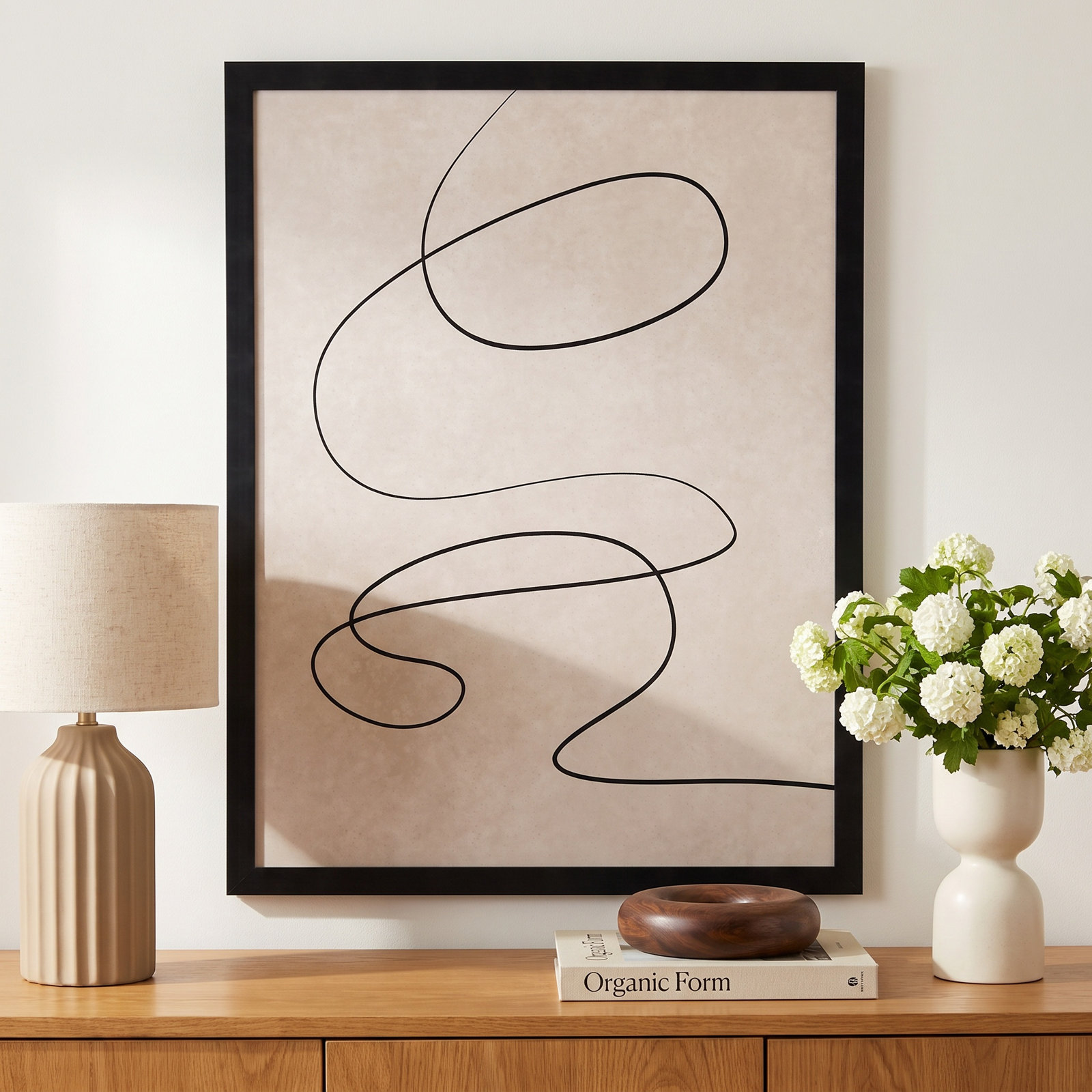 Black Line and Textured Beige Print, 25" H x 19" W, Black