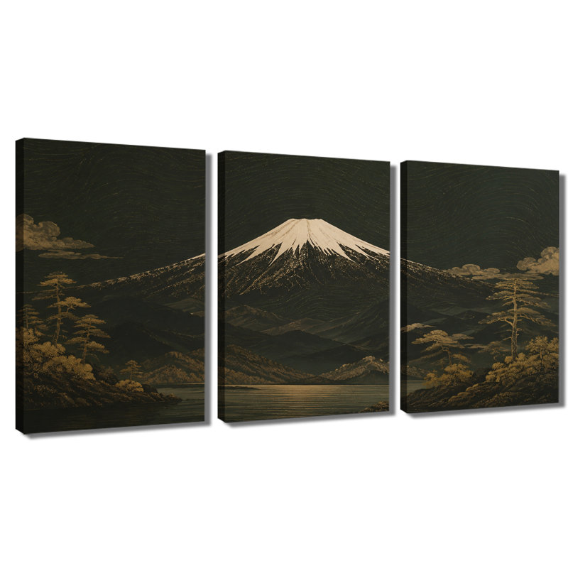 «Mount Fuji», impression sur toile tendue à motif japonais sur 3 panneaux, 24 * 36 pouces * 3