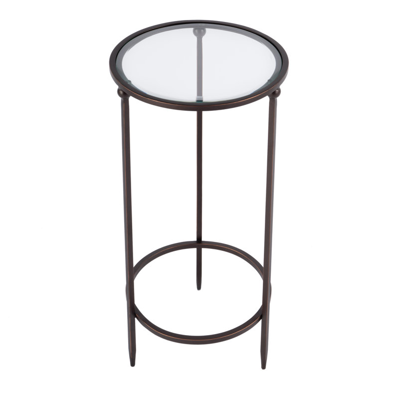 Table d'appoint ronde en verre et métal de 28 cm de largeur
