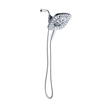 Pomme de douche double à 8 jets et combiné à main, économiseur d'eau réglable de 1,8 gal / min, fixation murale, tuyau et bras de douche inclus, couleur chrome