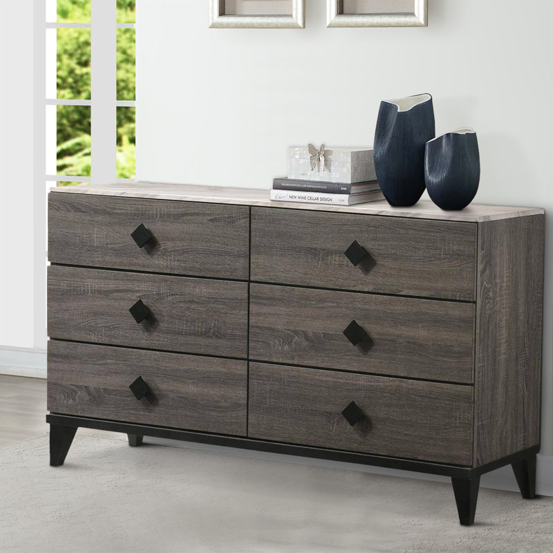 Commode double 6 tiroirs avec miroir Dobbins, Crème, crème