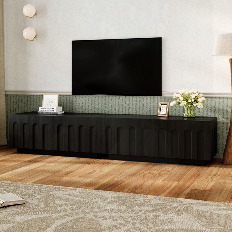 Meuble télé avec design arqué pour téléviseur de 80 po ou moins, table basse, Noir