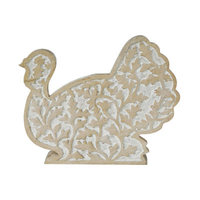 Wooden Harvest Leaf Carved Turkey 11.5x13.5x2.5