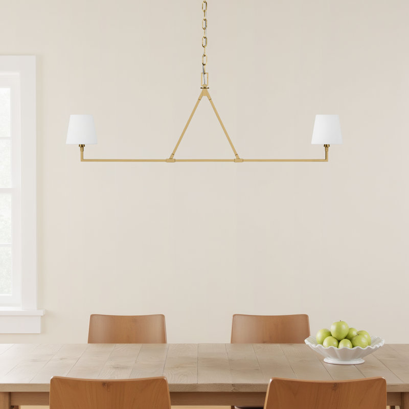 2 - Light Dimmable Linear Chandelier, Burnished Brass