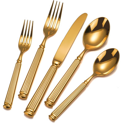 Ensemble de couverts en acier inoxydable, couverts, couverts, couteaux, steak, cuillère à café (or, 5 pièces)