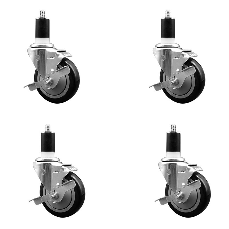 Ensemble de roulettes extensibles en polyuréthane rotatif 4 po 1-1 / 2 po 4 po, Noir