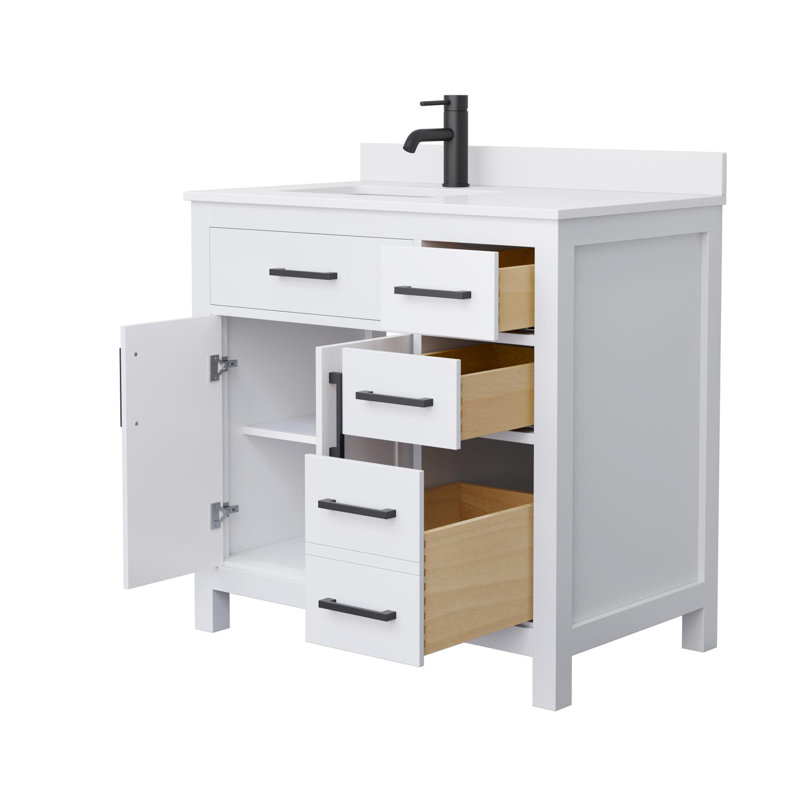 Ensemble de meuble-lavabo simple 36 po avec plateau en marbre Beckett, Blanc, Noir mat, Marbre de culture blanc