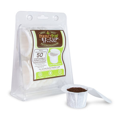 Perfect Pod EZ-Cup 2.0 Filters 50ct, Paper Coffee Filters for Keurig K-Cup Single Serve Brewers