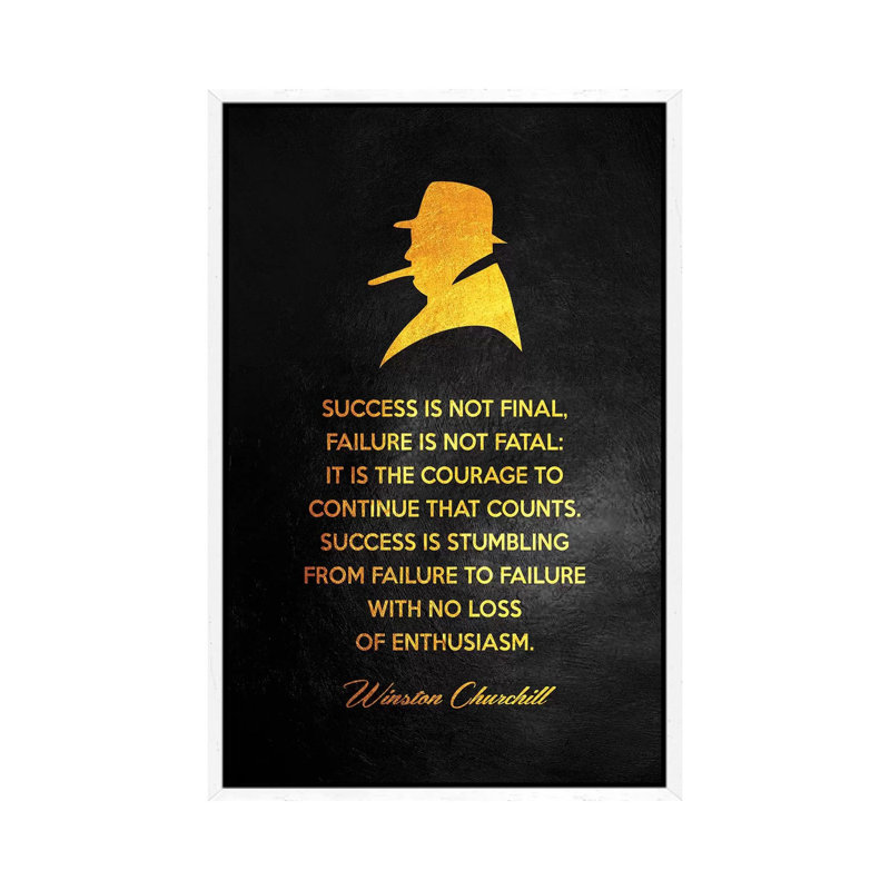 Winston Churchill Motivational Quote by Adrian Baldovino - Print on Canvas, White Framed, 66.04 cm H x 45.72 cm W
