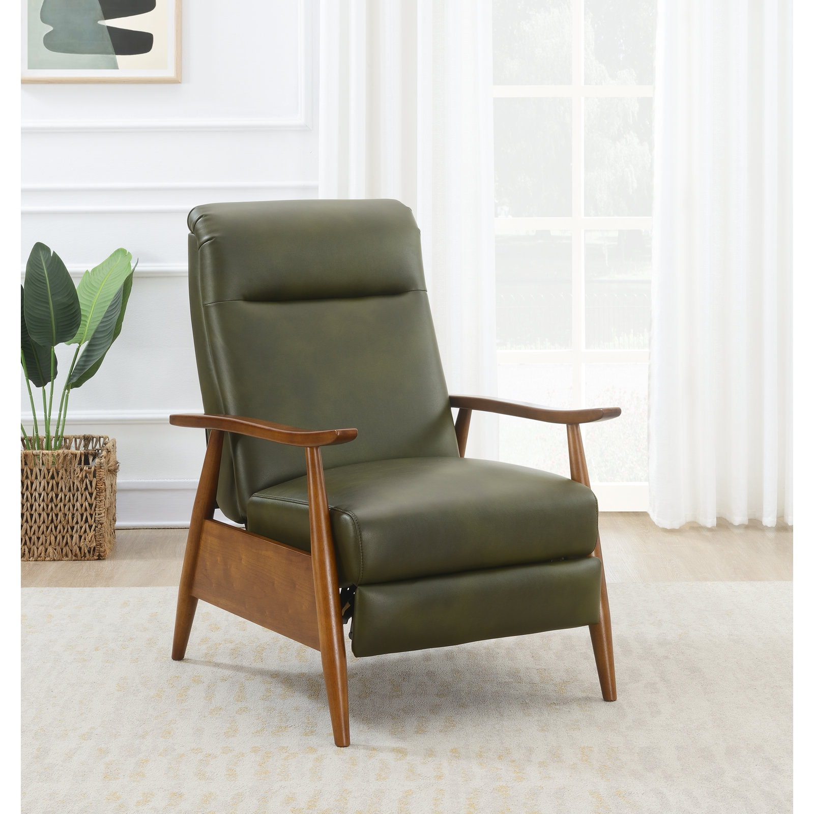 Imona 30" Genuine Leather Manual Recliner, Fern Green Pebbled Faux Leather