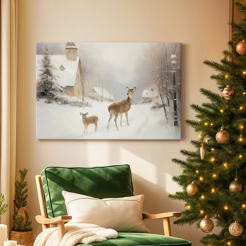 Frostlit Yule at Twilight - Toile tendue avec châssis de qualité supérieure, H 18 po x l 27 po