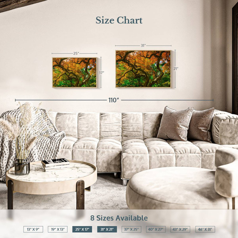 Mossy Maple Tree, Floating Frame Natural Wood, 25" X 17"