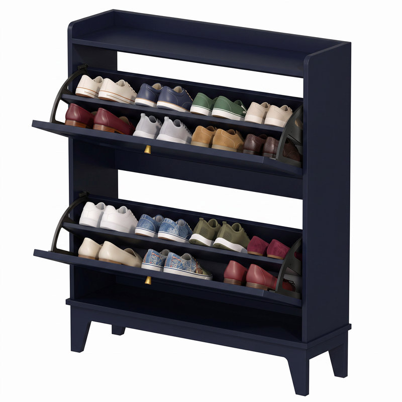 Armoire de rangement pour chaussures 16 paires avec 2 tiroirs rabattables, Bleu