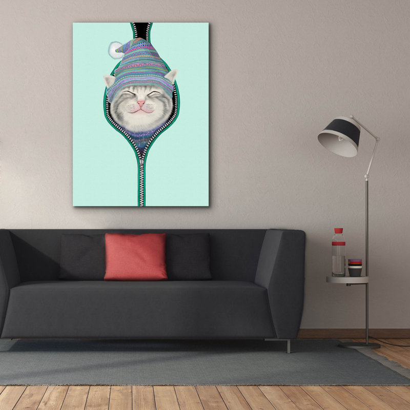 «Cat In The Zip» par Tummeow, toile épique Graffiti, toile «Cat In The Zip» par Tummeow, H 54 po x l 40 po x P 1,5 po