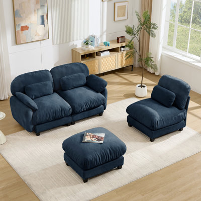 3 Seater L-Shaped Cloud Feel Modular Sofa Set with Single Movable Ottoman, Plush Chenille Deep Seat Couch, Flexible Free Combination for Family Living Room