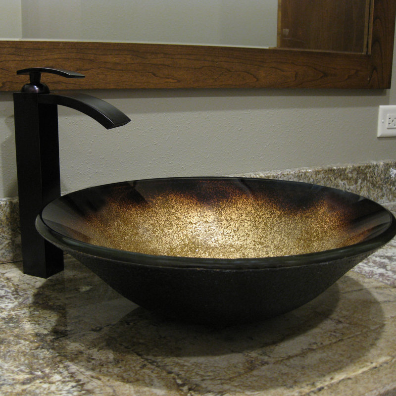 Novatto 17.5'' Glass Circular Bathroom Sink, Chrome