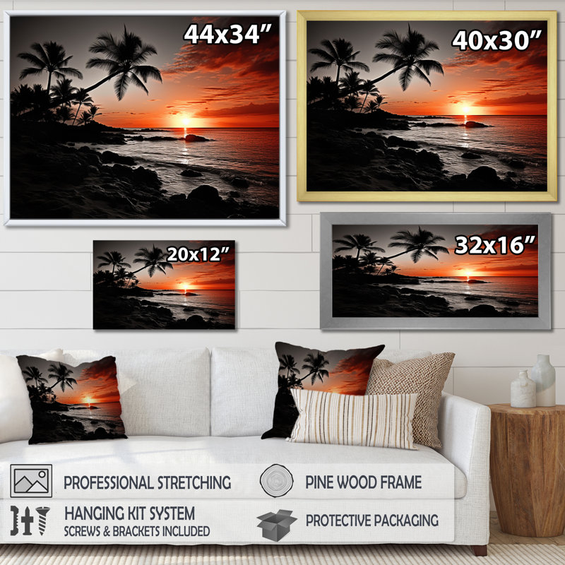 Hawaii Sunset Serenade I - Art mural d'Hawaï, H 24 po x l 32 po x P 1 po, Cadre flottant brun