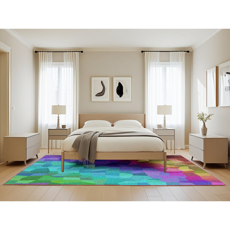 Tapis rose à motifs/bleu aqua/vert zone verte, Rectangle 5 pi x 8 pi
