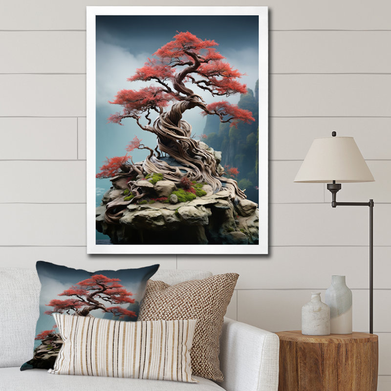 Art asiatique, sagesse bonsaï VI, H 20 po x l 12 po x P 1 po, Toile avec cadre blanc