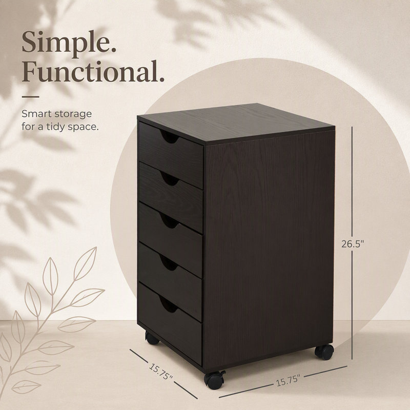 Classeur à 5 tiroirs avec glissement en douceur, design minimaliste et roulettes verrouillables pour un rangement de bureau moderne