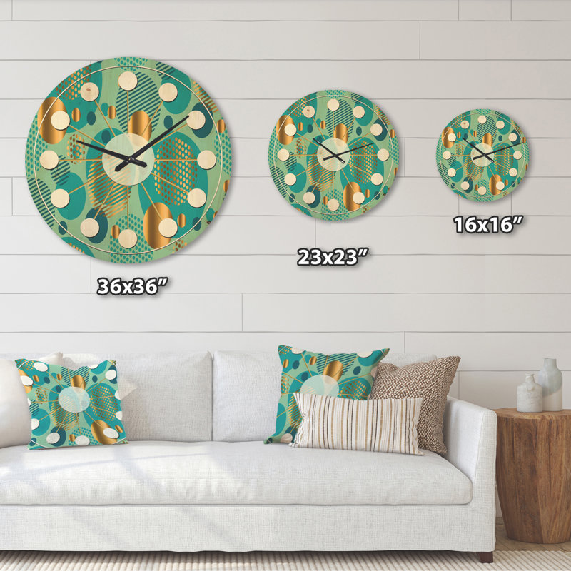 Horloge murale moderne en bois doré et bleu Dynamics II, Grand
