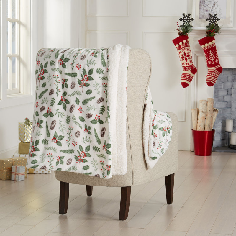 Jeté réversible ultra doux en peluche, Petits houx