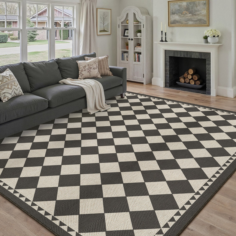  Tapis intérieur / extérieur Geovia, Black/Beige, Rectangle 9' x 12'