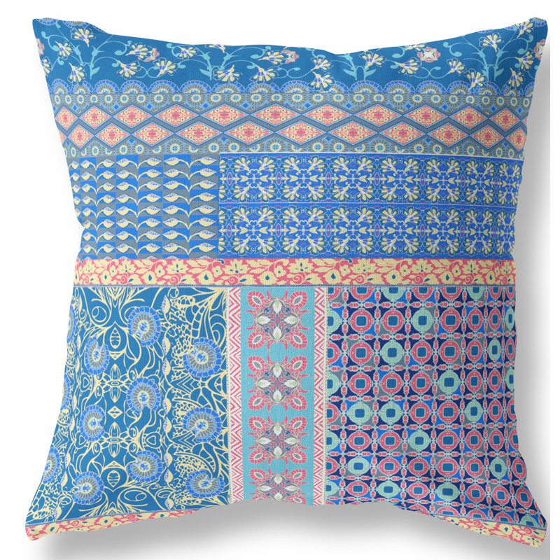 Coussin Cusco, 18 po x 18 po, Bleu/jaune