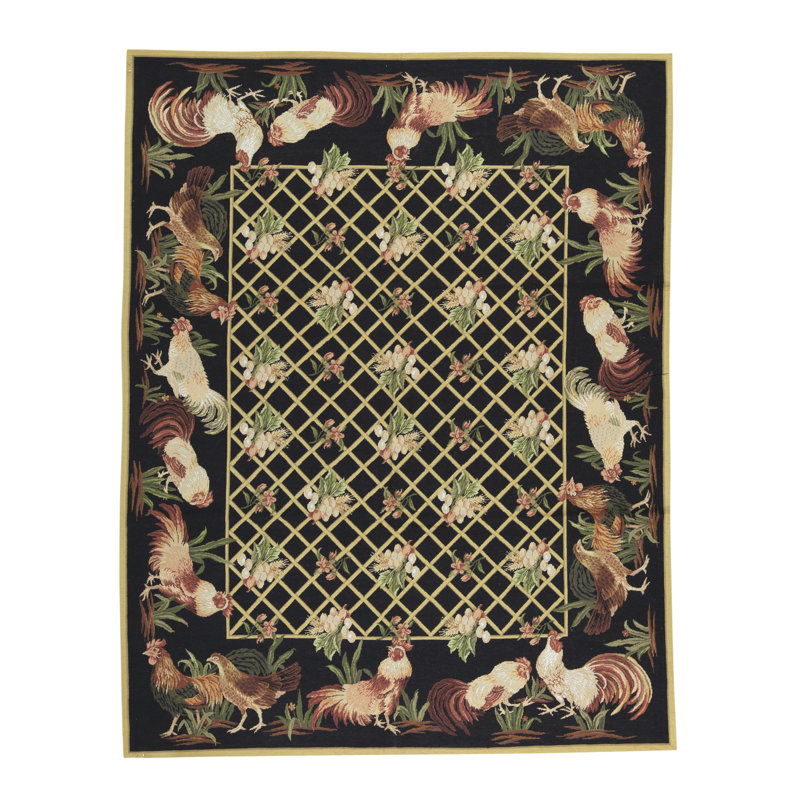Hand-Knotted High-Quality Black and Green Runner
