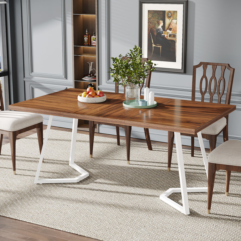 Unfinished Metal Base Dining Table, Brown, White