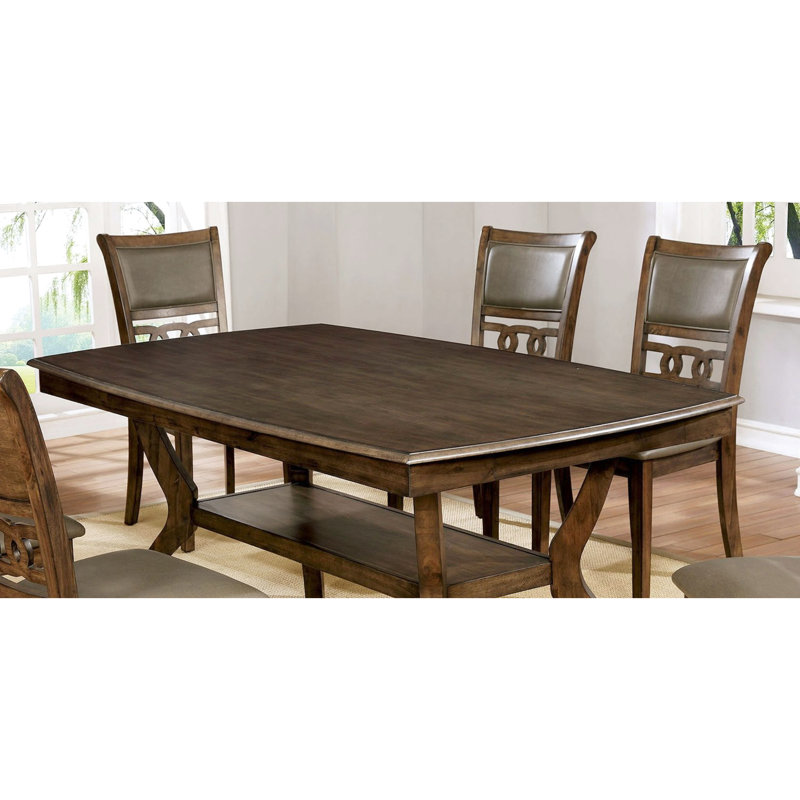 Modern Rectangular Dining Table, Antique Walnut With Warm Gray, Open Lower Shelf, Solid Wood, Seats 6 For Rustic Kitchen Finish, And Engineered