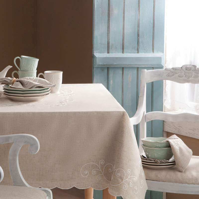 Lenox French Perle Embroidered Tablecloth, 60" x 120" Rectangle