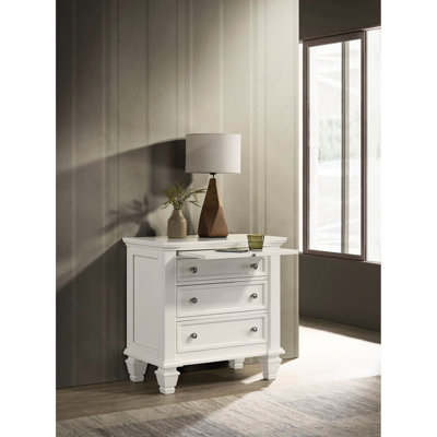 Table de chevet charmante 3 tiroirs blanc crème avec plateau coulissant - beauté de la chambre à coucher 3 tiroirs spacieux et tiroir pratique