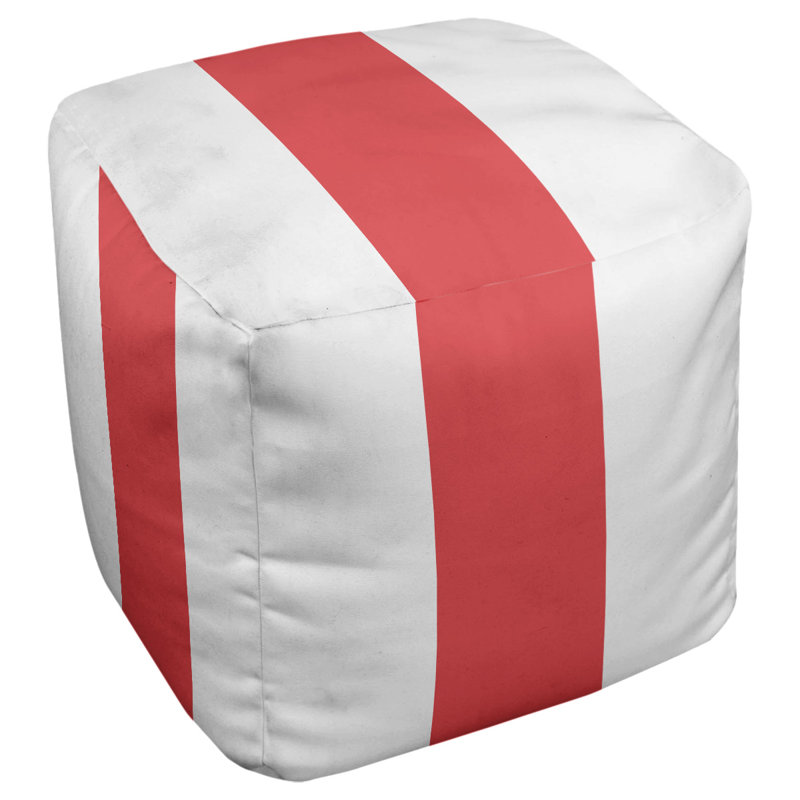 Repose-pieds cube rayures maryland, Blanc / Rouge