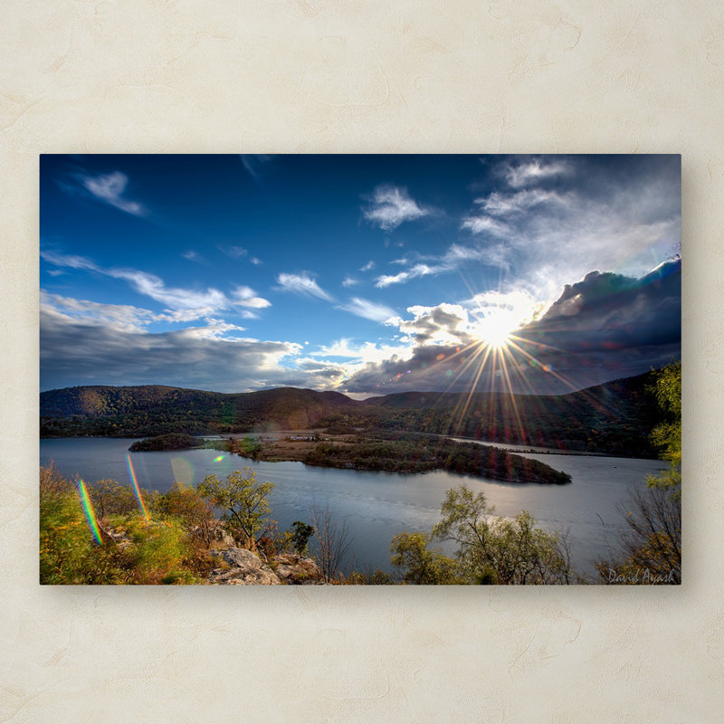 «coucher de soleil sur le hudson, reproduction de photo sur toile tendue, H 22 po x l 32 po x P 2 po