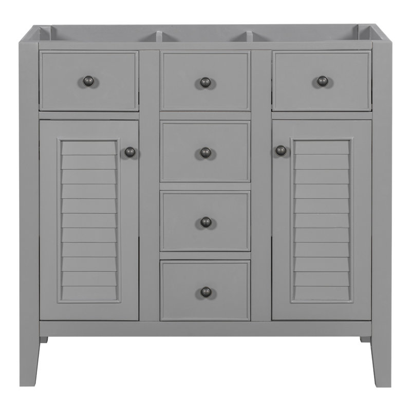 Gray 36" Freestanding Bathroom Vanity with Five Drawers