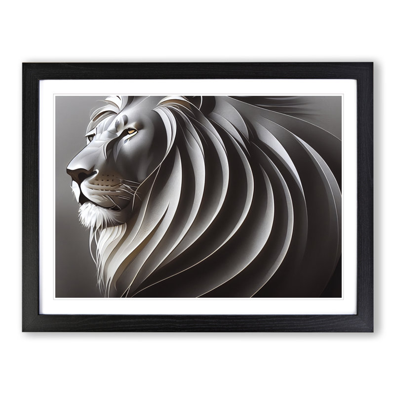 Lion Statue - Single Picture Frame Print, Black, 46cm H x 64cm W x 2cm D
