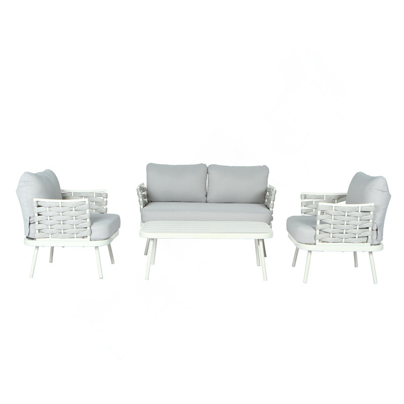 Ensemble de recouvrement en acier 4 pièces, Coussin gris / cadre blanc