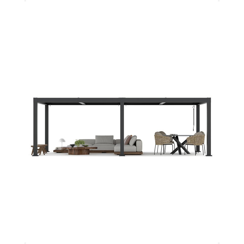 Pergola à persiennes avec structure entièrement en aluminium, toit à persiennes réglable, 12 pi x 24 pi, système de drainage intégré, patio extérieur moderne et pavillon de jardin