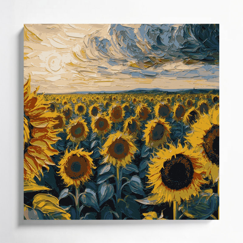«Farm Sunflowers», art mural sur toile beige, H 12 po x l 12 po