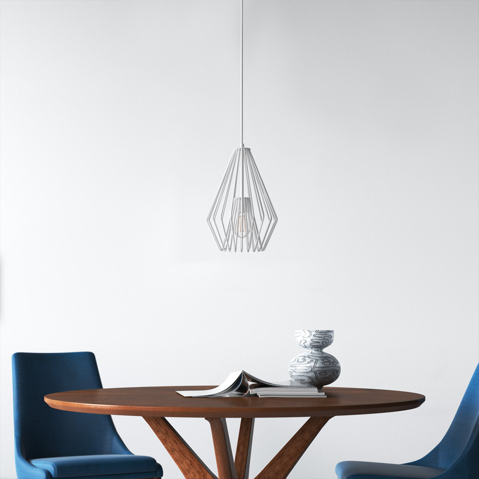 Frankie Single Light Metal Dimmable Pendant, White, 15.75" H x 9.25" W x 9.25" D