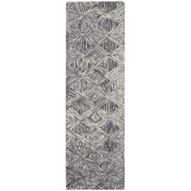 Tapis noir fait à la main Jodie, Tapis de couloir 2 pi 3 po x 7 pi 6 po