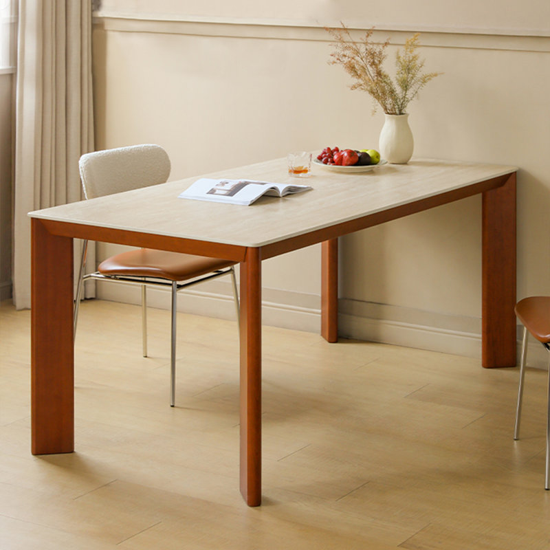 Table de salle à manger brune en bois fritté rectangulaire et bois massif, H 29,53 po x L 62,99 po x l 33,46 po
